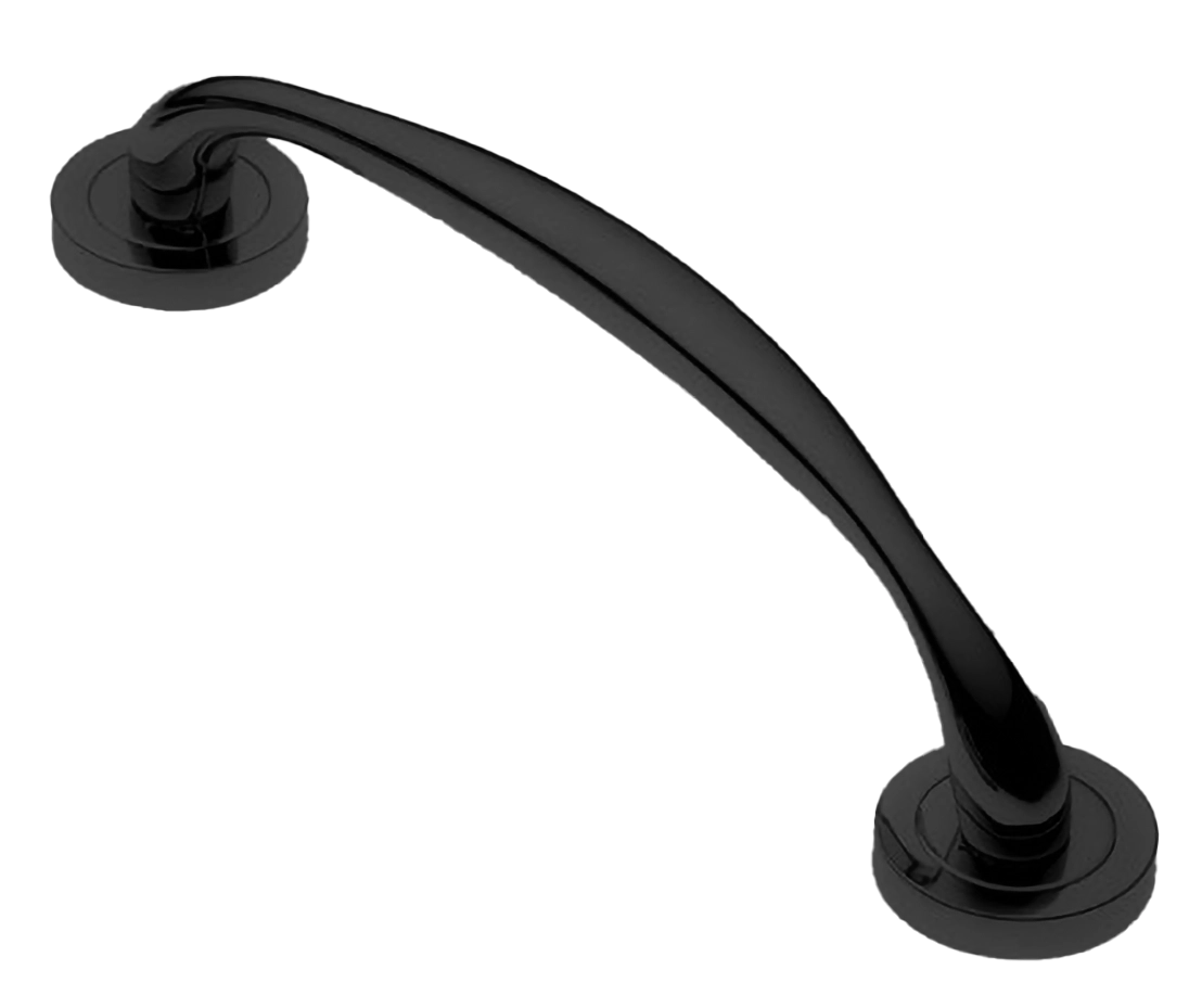 Ручка-скоба дверная LEON PH NERO на круглой розетке, цвет черный, латунь фото купить Воронеж