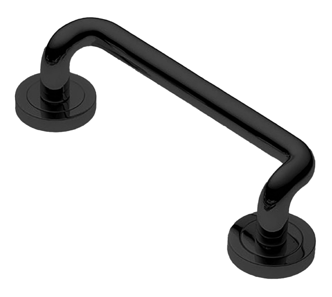 Ручка-скоба дверная SNAKE PH NERO на круглой розетке, цвет черный, латунь фото купить Воронеж