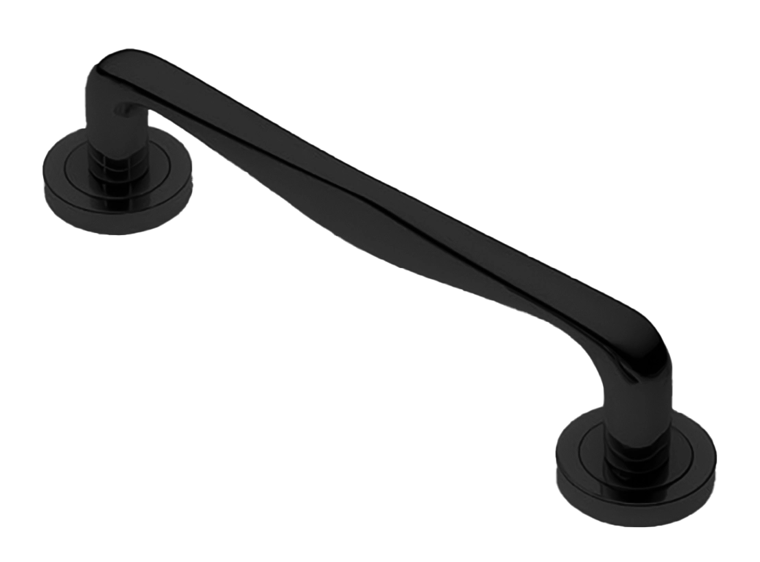 Ручка-скоба дверная PETRA PH NERO на круглой розетке, цвет черный, латунь фото купить Воронеж