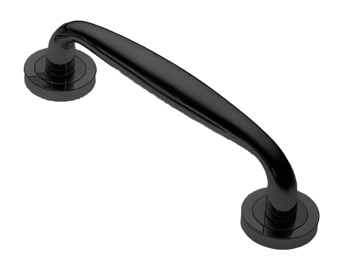 Ручка-скоба дверная Ручка-скоба дверная AIR W1 NERO на круглой розетке, цвет черный, латунь фото купить Воронеж