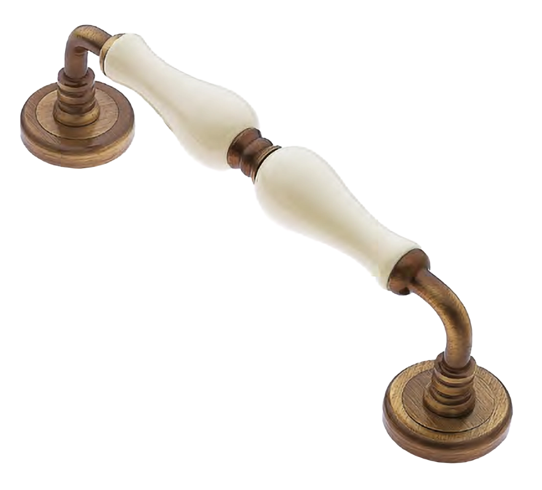 Ручка-скоба дверная Ручка-скоба дверная CERAMICA PH OBR/CHAMP на круглой розетке, цвет бронза/шампань, латунь фото купить Воронеж