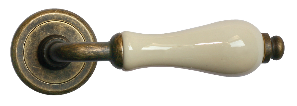 Ручка дверная CERAMICA R4 OBR/CHAMP раздельная на круглой розетке, цвет - бронза/шампань, латунь фото купить в Воронеже