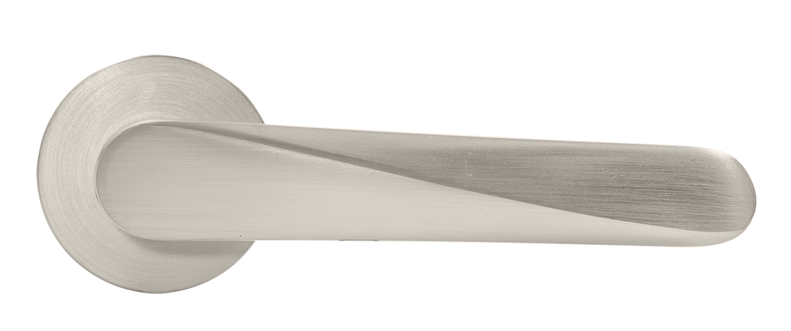 Ручка дверная CAYAN MH-58-R6 MSN раздельная на круглой розетке 6 мм, цвет матовый сатинированный никель, ЦАМ фото 2 Ручка дверная CAYAN MH-58-R6 MSN раздельная на круглой розетке 6 мм, цвет матовый сатинированный никель, ЦАМ фото купить в Воронеже