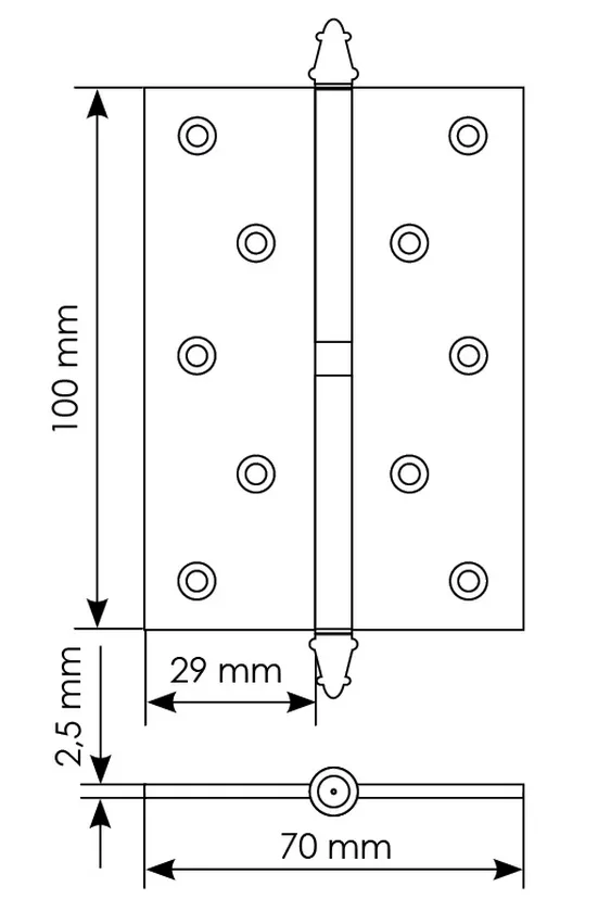 Петля карточная разъемная MS 100X70X2.5 L COF стальная левая, врезная, цвет кофе фото купить в Воронеже