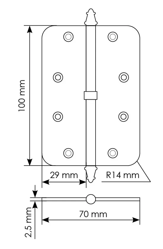 Петля разъемная MS-C 100X70X2.5 SG L левая с коронкой скругленная, врезная, цвет мат.золото, сталь фото купить в Воронеже