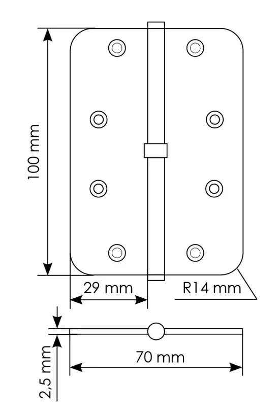 MSD-C 100X70X2.5 AB L, петля стальная скругленная левая без коронки, цвет - бронза фото купить в Воронеже