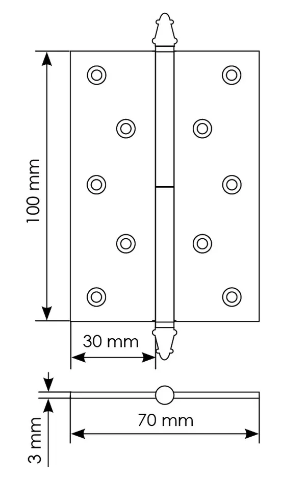 Петля карточная латунная разъемная MB 100X70X3 SC L C с коронкой левая, врезная, цвет матовый хром фото купить в Воронеже