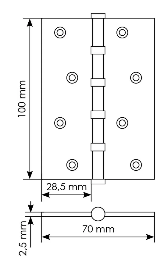 Петля универсальная карточная MS 100X70X2.5-4BB W стальная, врезная, цвет белый, сталь фото купить в Воронеже